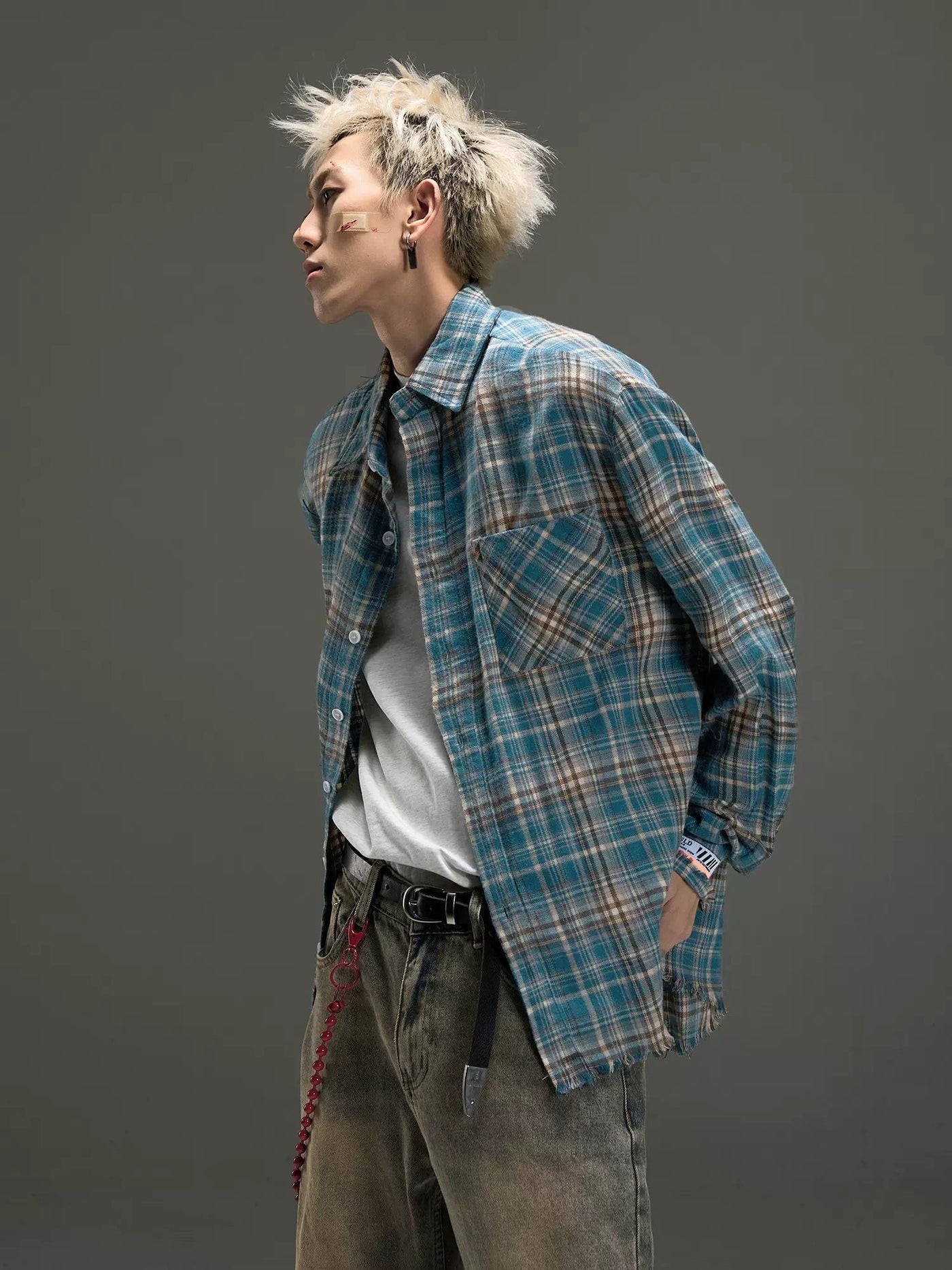 Frayed Ends Plaid Shirt Korean Street Fashion Shirt By MaxDstr Shop Online at OH Vault