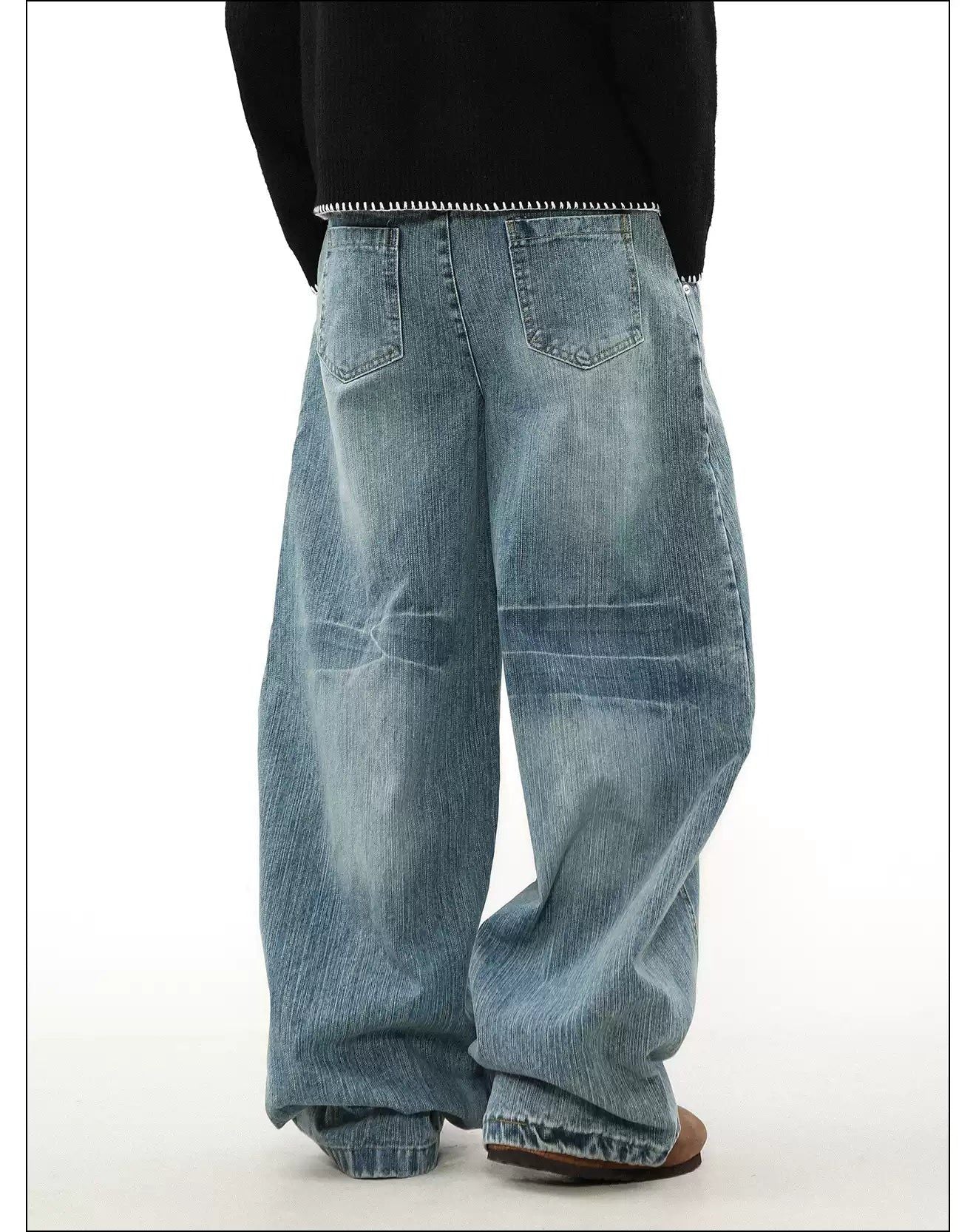 Structured Faded Wide Leg Jeans Korean Street Fashion Jeans By Mr Nearly Shop Online at OH Vault