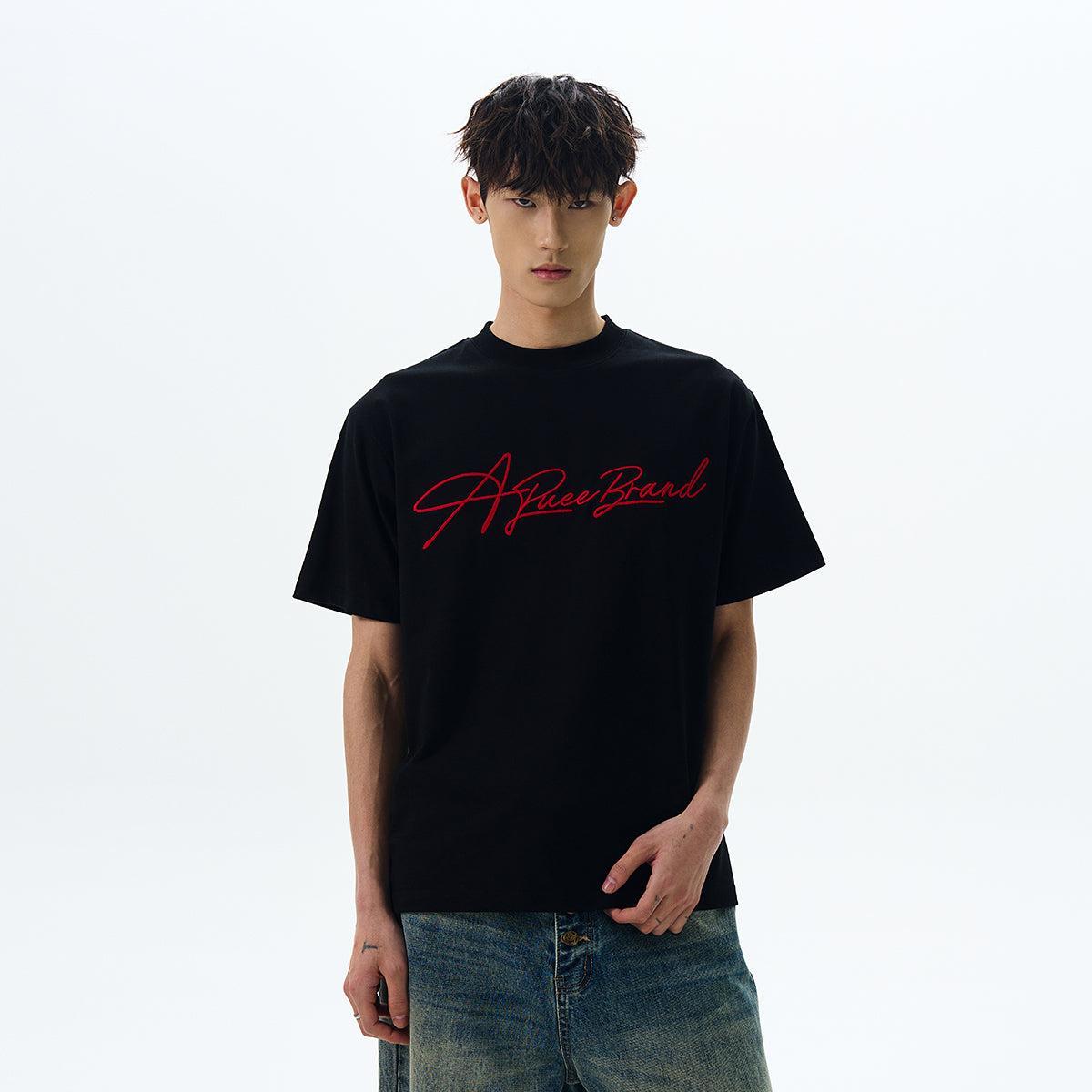 Embroidered Logo T-Shirt Korean Street Fashion T-Shirt By A PUEE Shop Online at OH Vault
