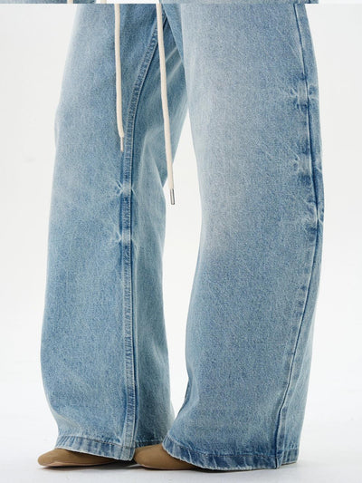 Light Washed Drawstring Waist Jeans Korean Street Fashion Jeans By 77Flight Shop Online at OH Vault