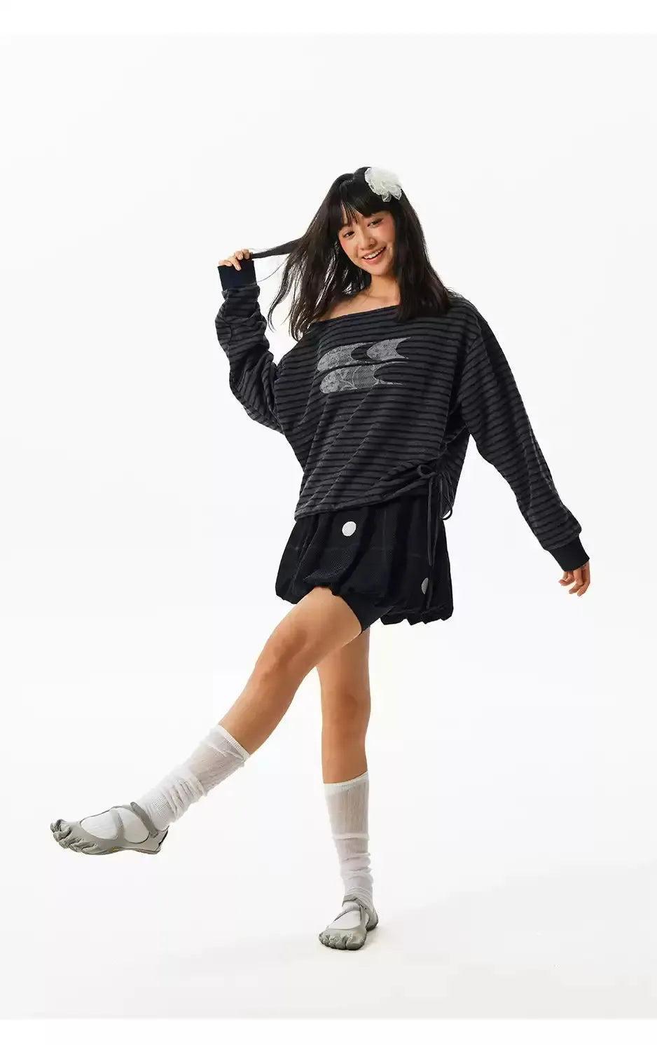 Drop Shoulder Laced Logo Blouse Korean Street Fashion Blouse By Crying Center Shop Online at OH Vault