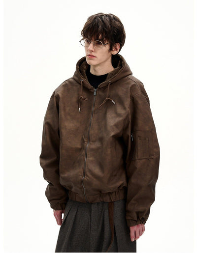 Drawstring Hooded PU Leather Jacket Korean Street Fashion Jacket By MaxDstr Shop Online at OH Vault