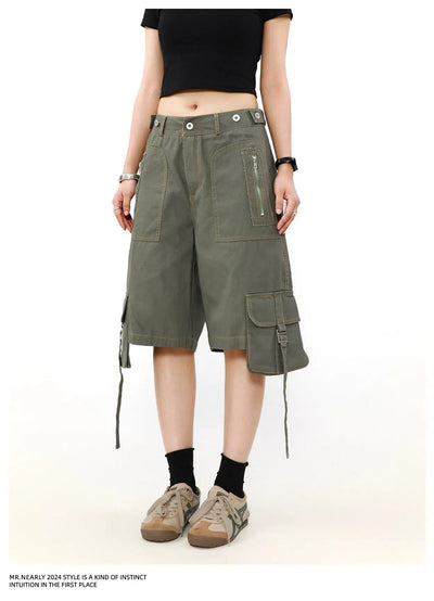 Buckled Strap Pocket Cargo Shorts Korean Street Fashion Shorts By Mr Nearly Shop Online at OH Vault