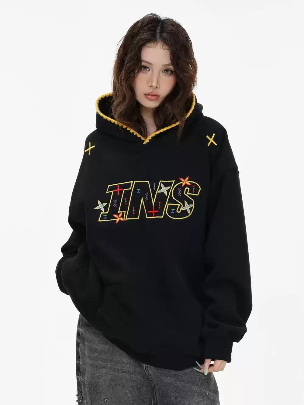 Stitched Outlined Logo Hoodie Korean Street Fashion Hoodie By INS Korea Shop Online at OH Vault