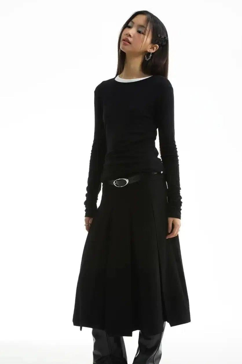 Knee Length Solid Color Skirt Korean Street Fashion Skirt By Funky Fun Shop Online at OH Vault