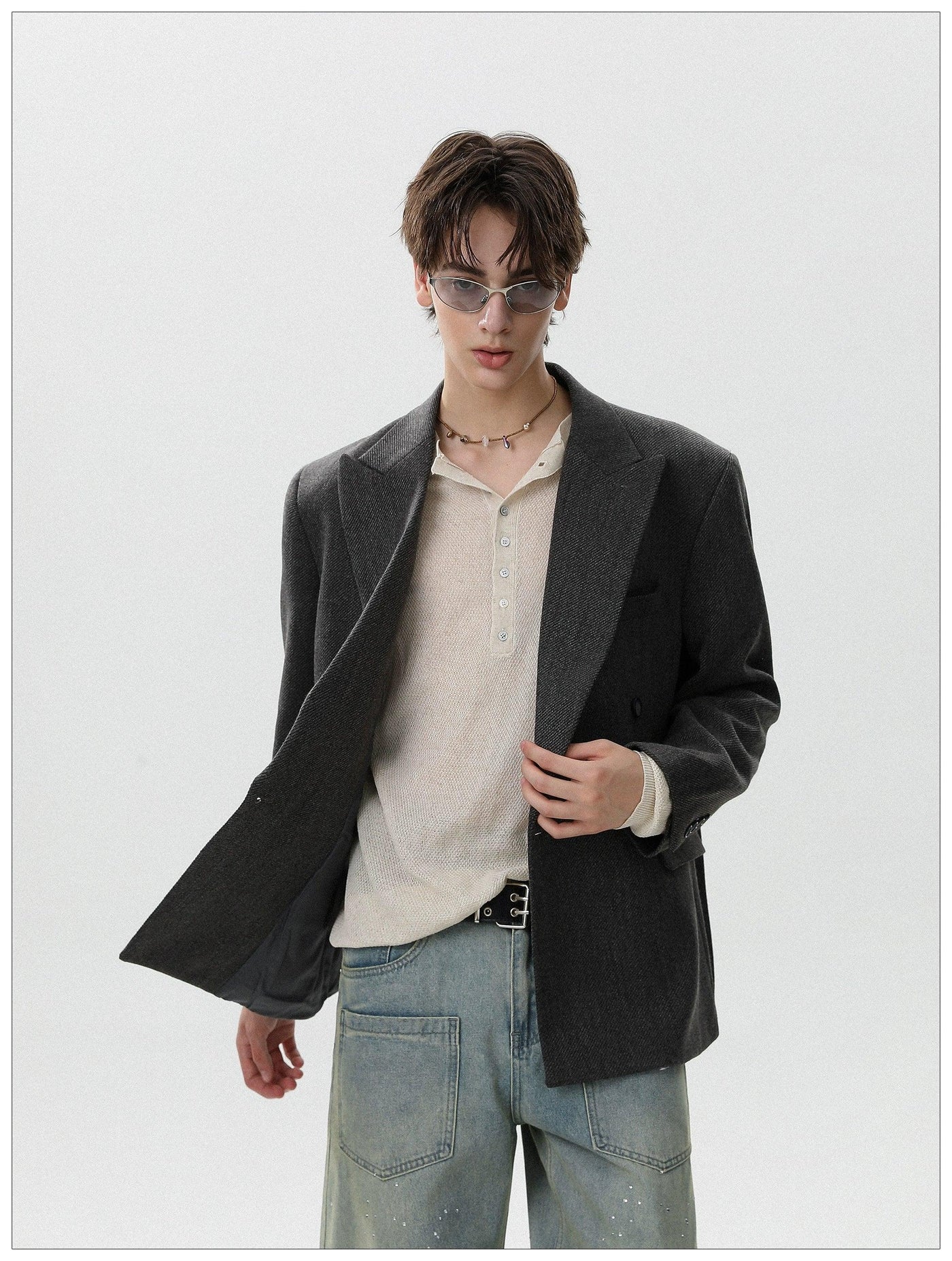 Textured Lapel Blazer Korean Street Fashion Blazer By Mr Nearly Shop Online at OH Vault