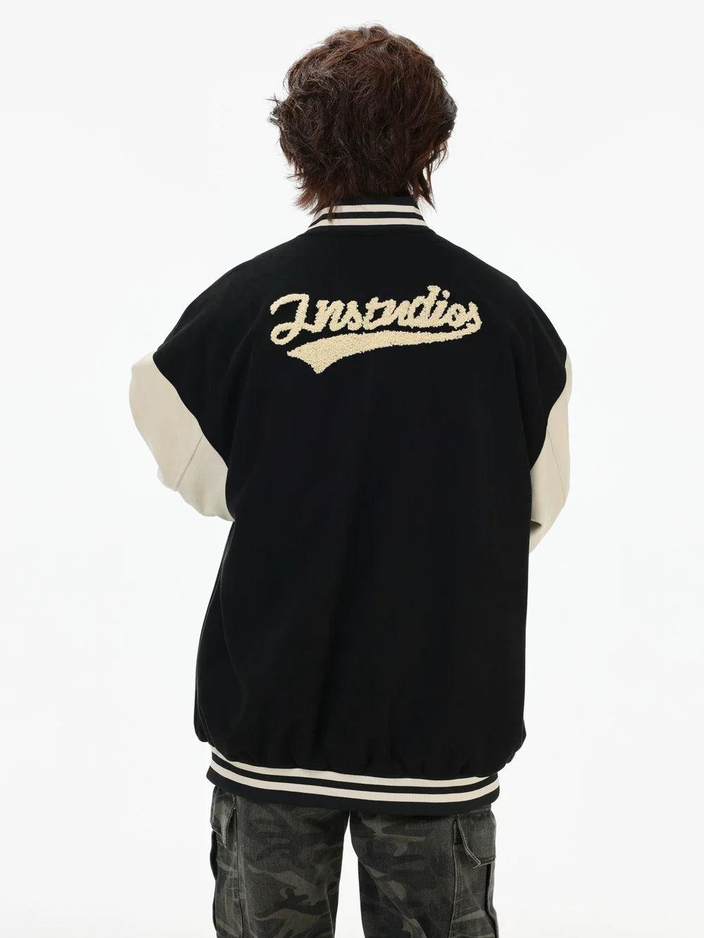 Flock Embroidered Logo Varsity Jacket Korean Street Fashion Jacket By INS Korea Shop Online at OH Vault