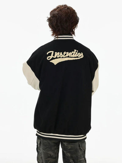 Flock Embroidered Logo Varsity Jacket Korean Street Fashion Jacket By INS Korea Shop Online at OH Vault