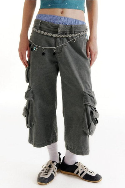 Washed Cargo Denim Shorts