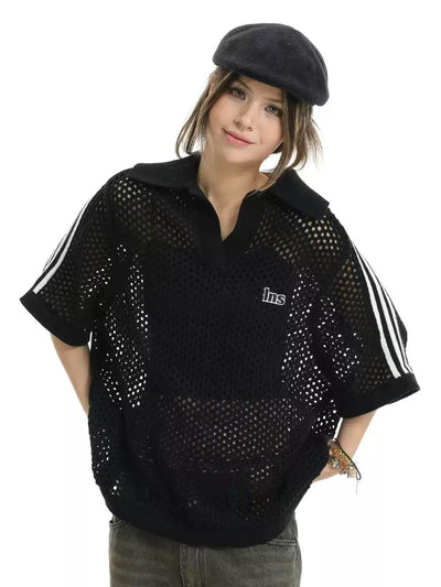 Loose Fit Mesh Polo Korean Street Fashion Polo By INS Korea Shop Online at OH Vault