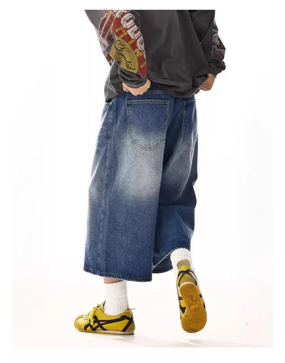 Faded Effect & Whiskers Denim Shorts Korean Street Fashion Shorts By MEBXX Shop Online at OH Vault
