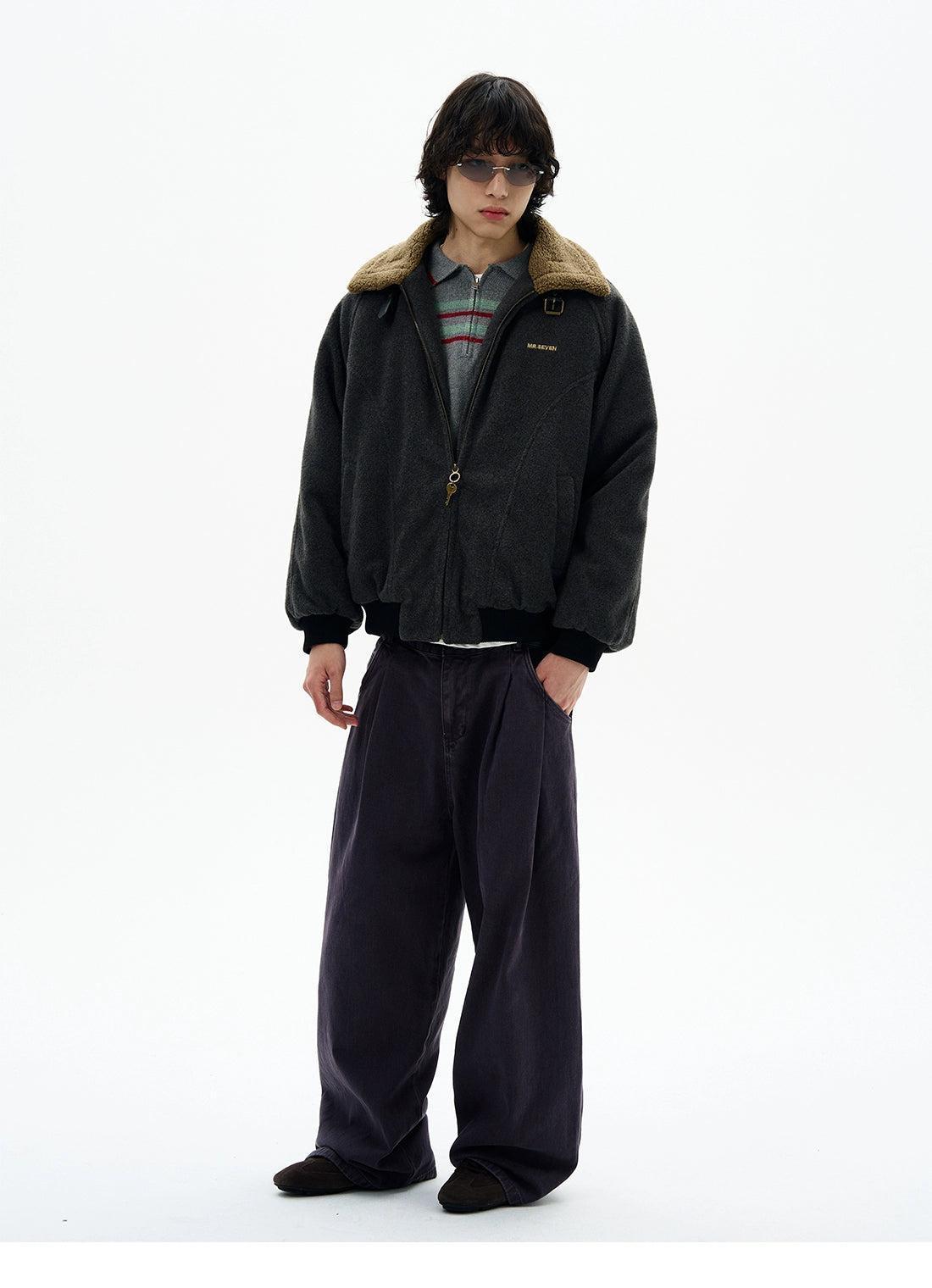 Contrast Collar Buckle Strap Fleece Jacket Korean Street Fashion Jacket By 77Flight Shop Online at OH Vault