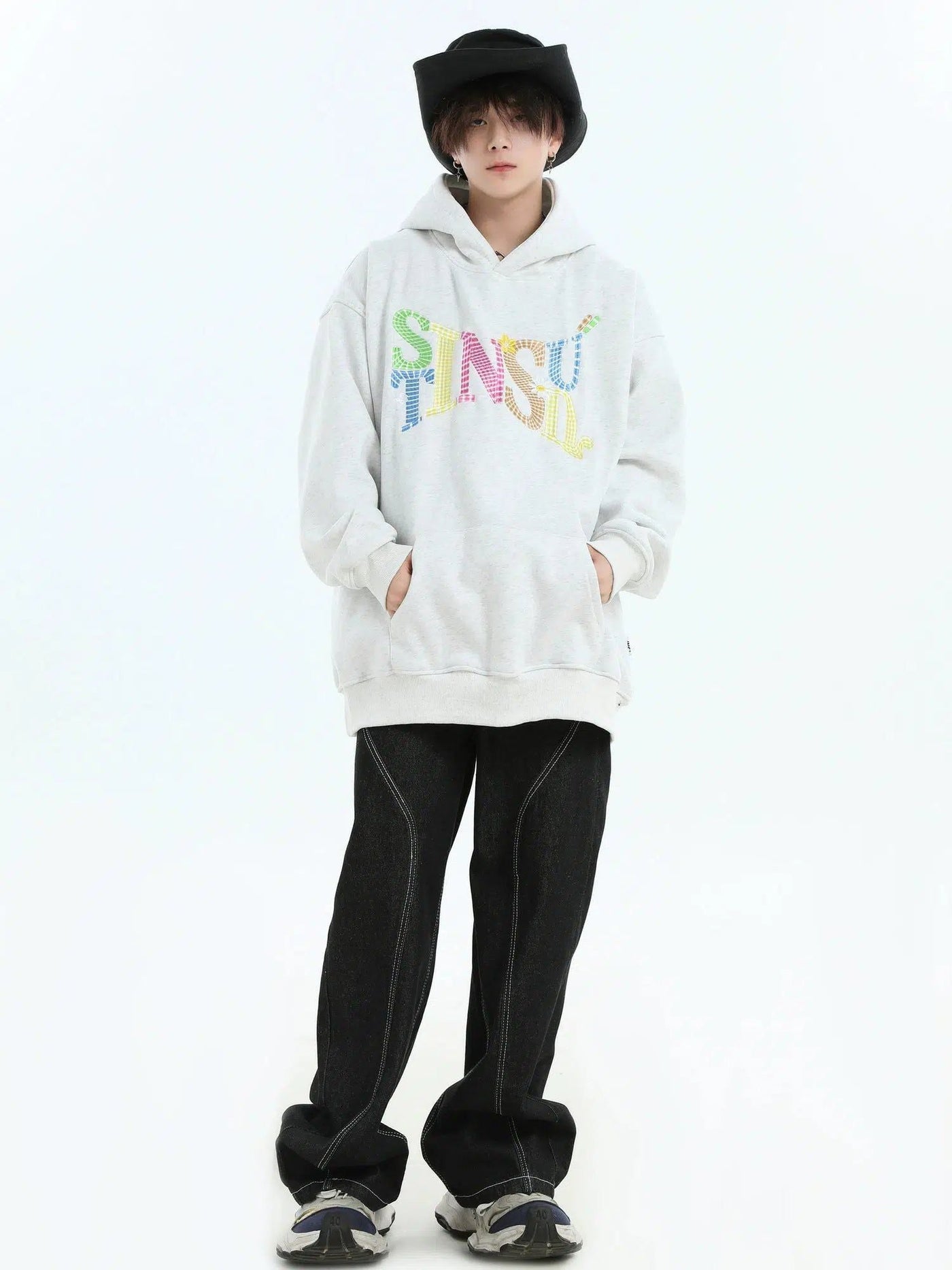 Colorful Striped Logo Hoodie Korean Street Fashion Hoodie By INS Korea Shop Online at OH Vault