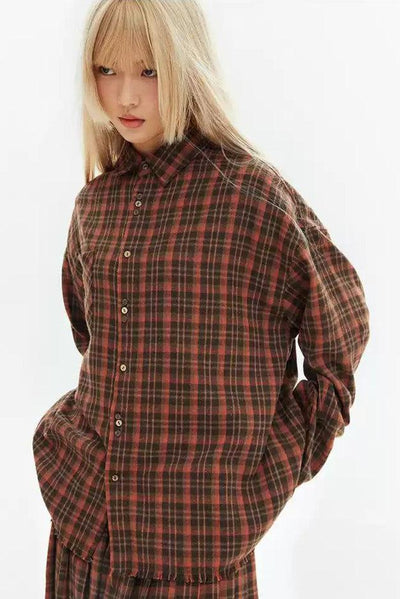 Frayed and Plaid Shirt Korean Street Fashion Shirt By Crying Center Shop Online at OH Vault