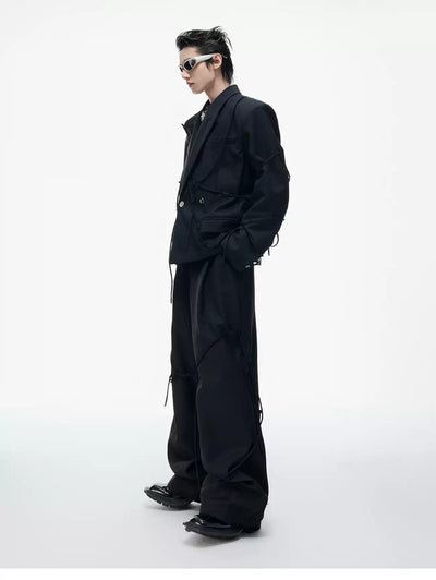 Buttoned Drawstring Detail Blazer & Wide Leg Trousers Set Korean Street Fashion Clothing Set By Argue Culture Shop Online at OH Vault