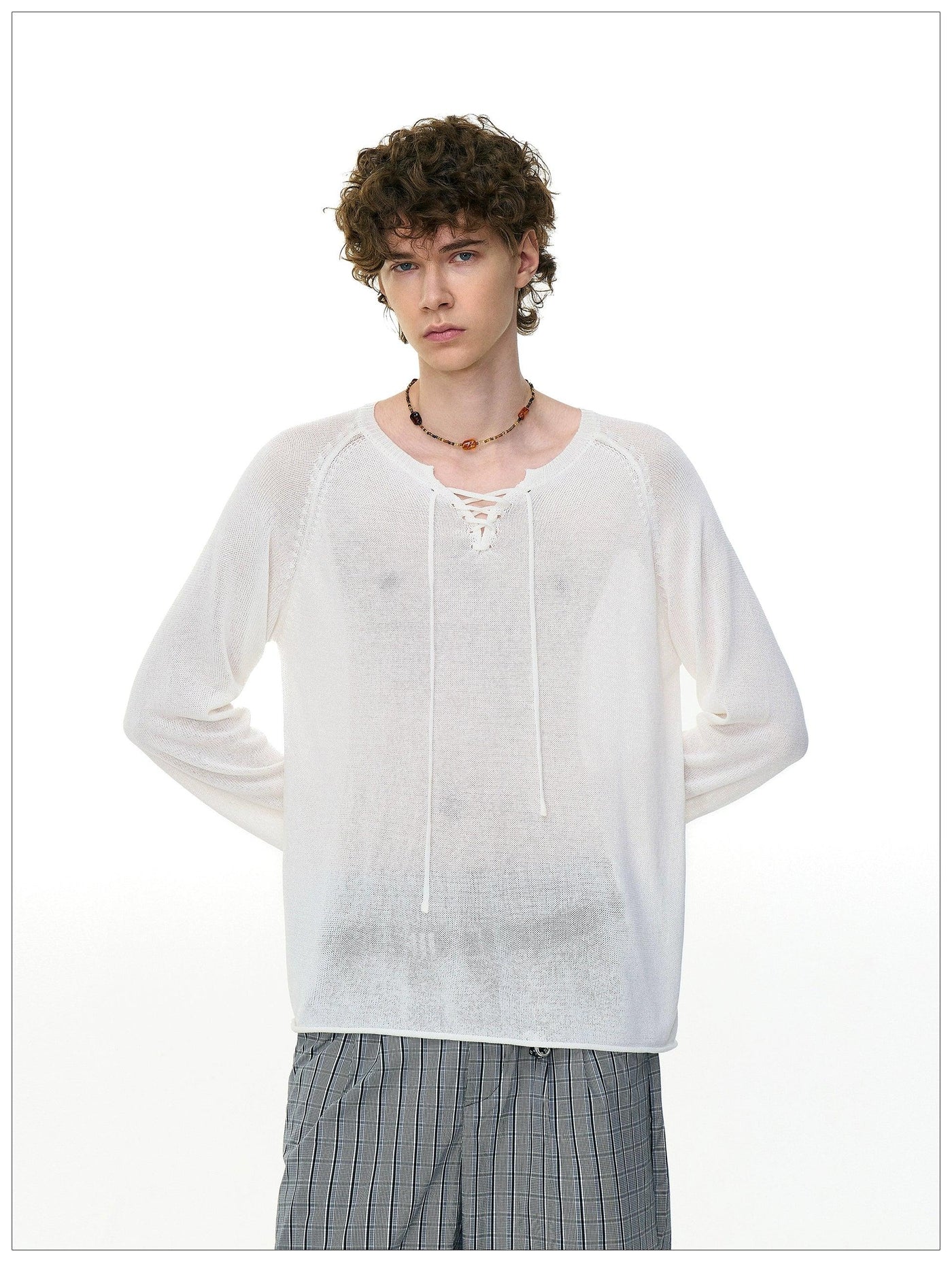 Lace String Sheer Sweater Korean Street Fashion Sweater By Mr Nearly Shop Online at OH Vault