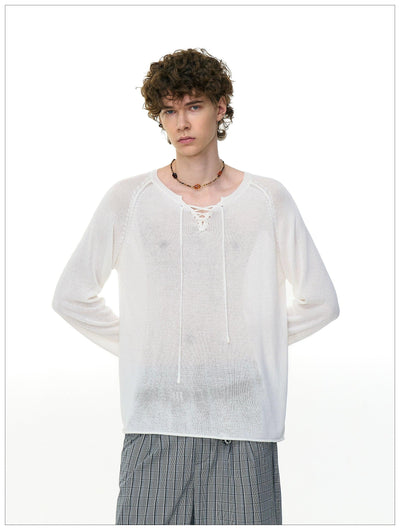 Lace String Sheer Sweater Korean Street Fashion Sweater By Mr Nearly Shop Online at OH Vault
