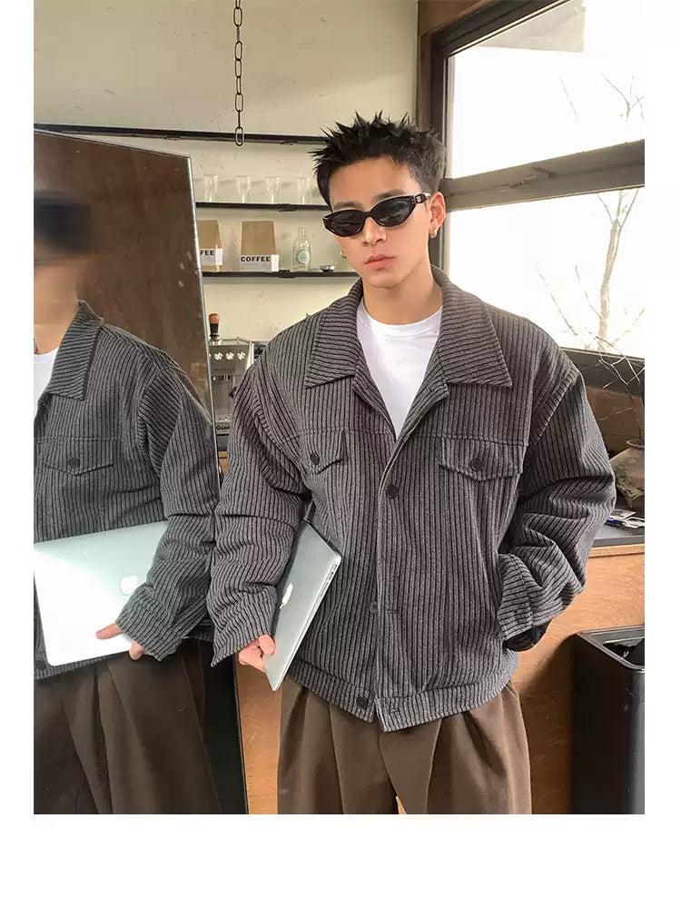 Flap Pocket StripedButtoned Jacket Korean Street Fashion Jacket By Poikilotherm Shop Online at OH Vault