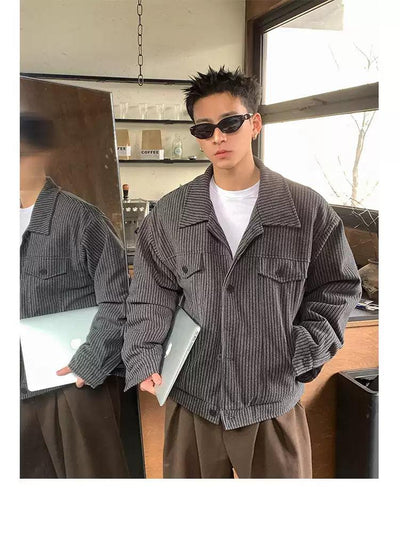Flap Pocket StripedButtoned Jacket Korean Street Fashion Jacket By Poikilotherm Shop Online at OH Vault