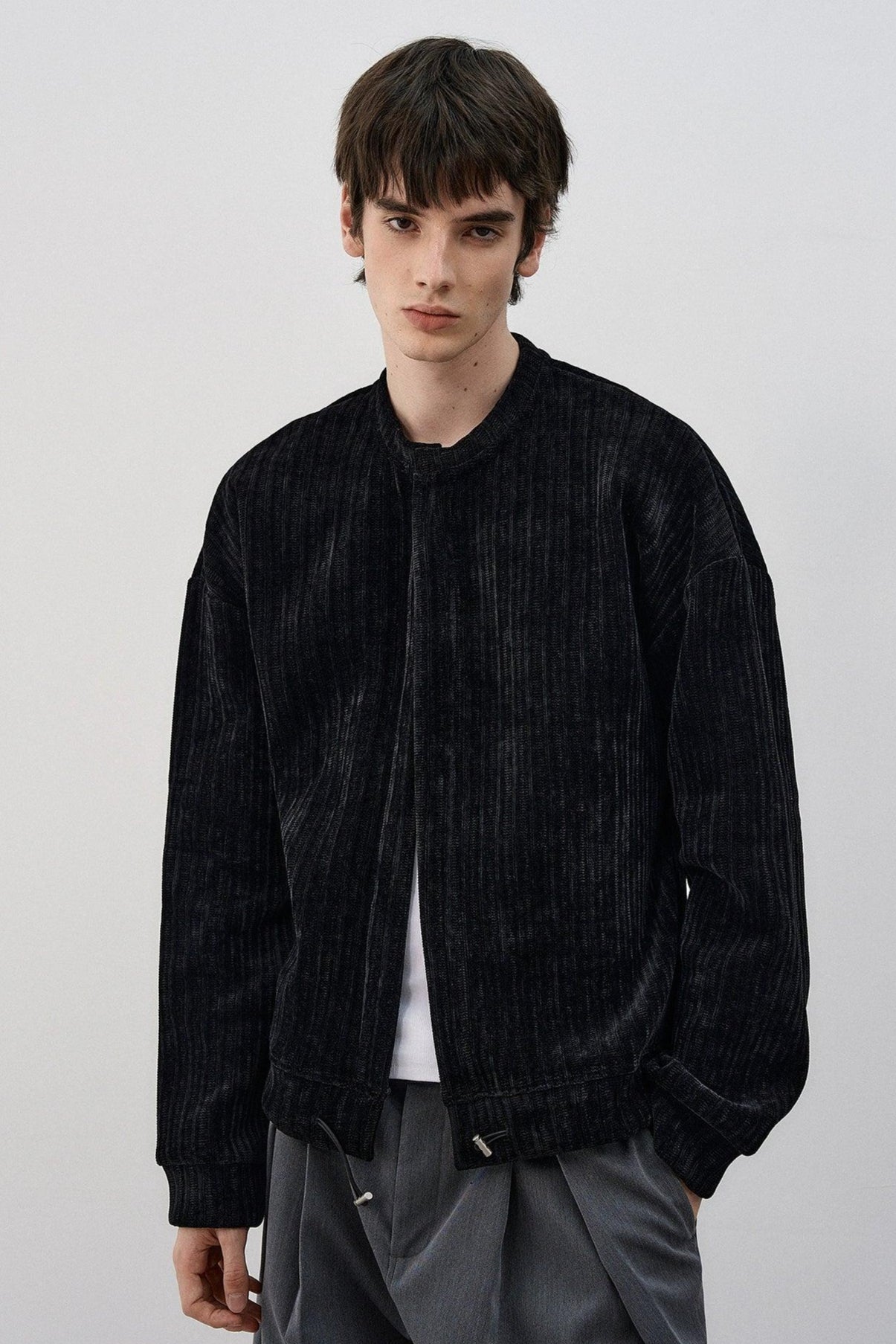 Clean Fit Stand Collar Textured Cardigan Korean Street Fashion Cardigan By MaxDstr Shop Online at OH Vault