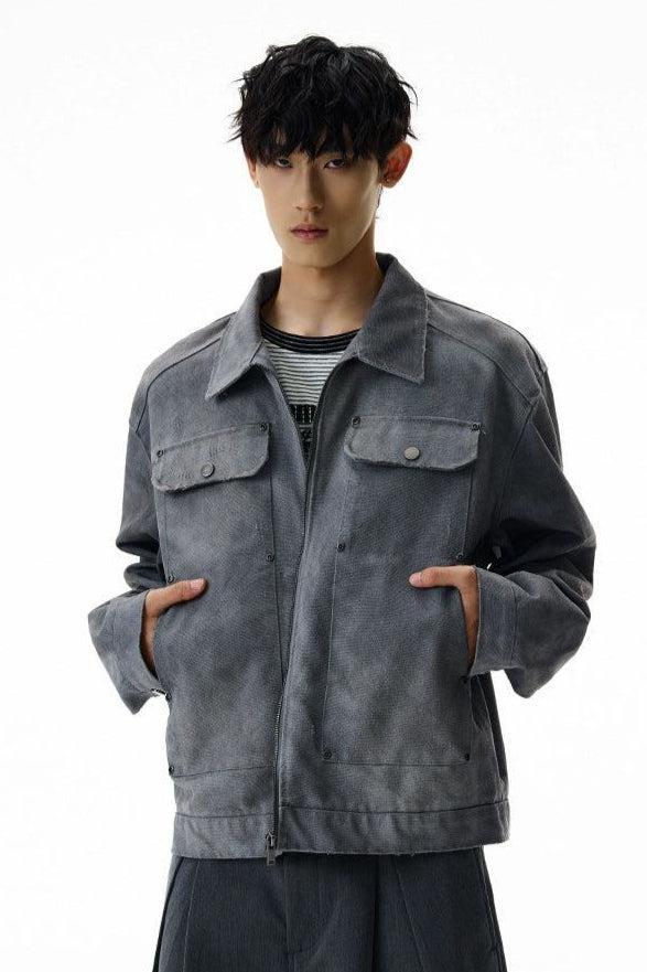 Distressed Tie-Dyed Boxy Jacket Korean Street Fashion Jacket By A PUEE Shop Online at OH Vault