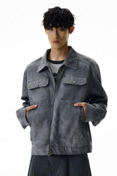 Distressed Tie-Dyed Boxy Jacket Korean Street Fashion Jacket By A PUEE Shop Online at OH Vault