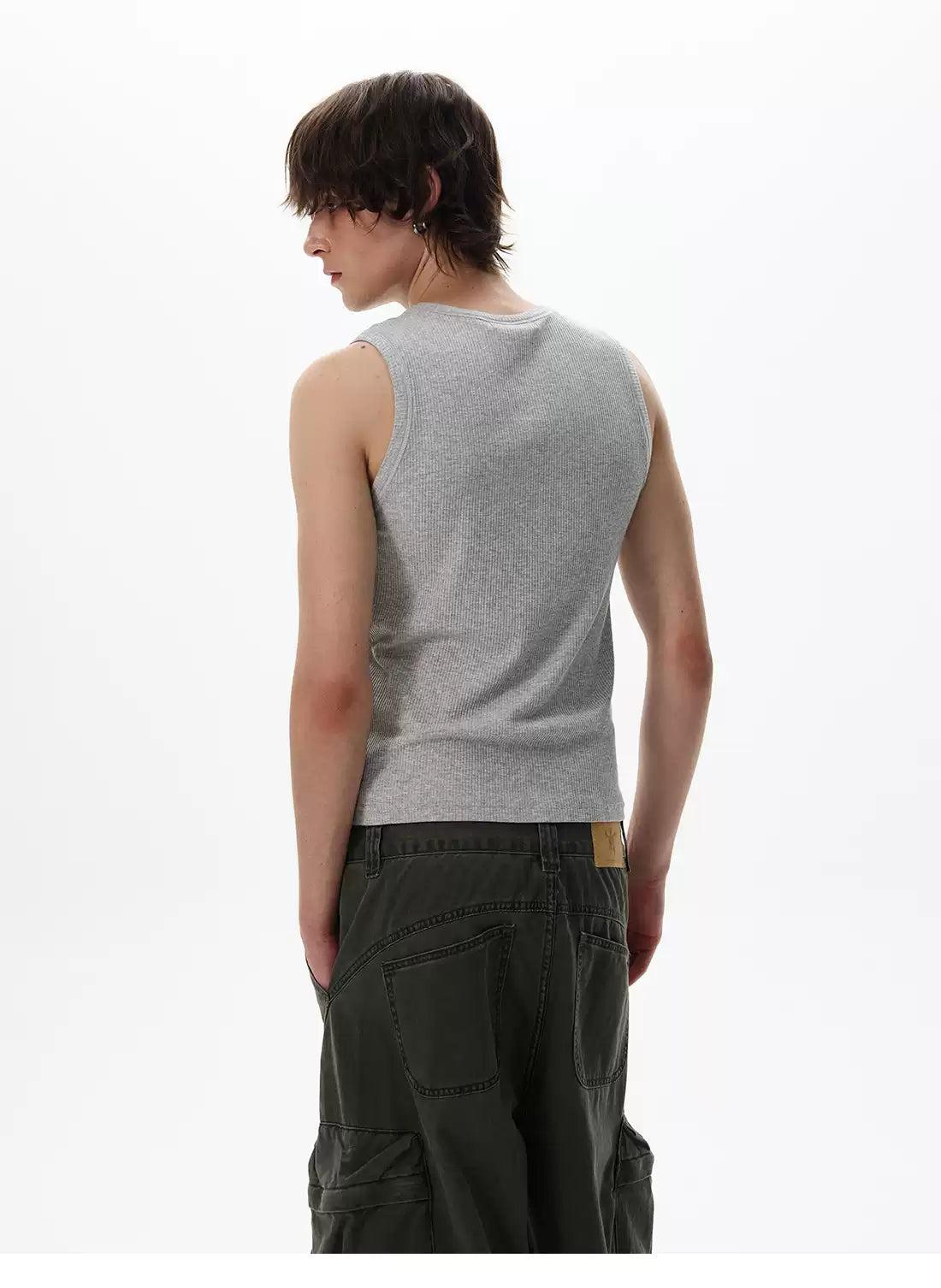 Henley Collar Slim Fit Tank Top Korean Street Fashion Tank Top By 77Flight Shop Online at OH Vault