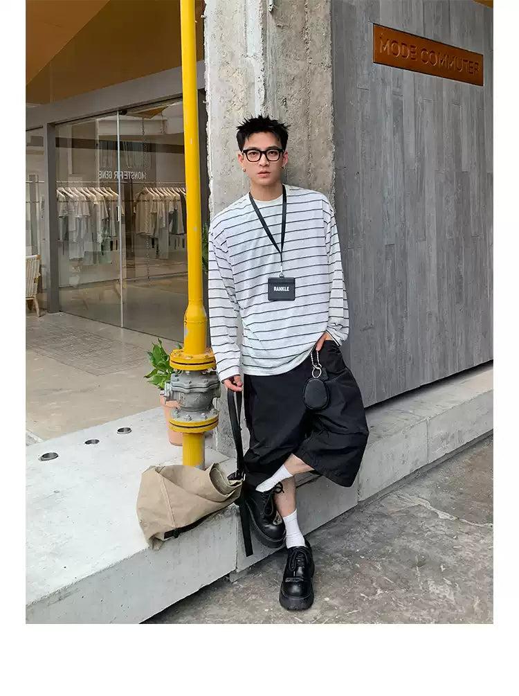 Striped Lines Long Sleeve T-Shirt Korean Street Fashion T-Shirt By Poikilotherm Shop Online at OH Vault