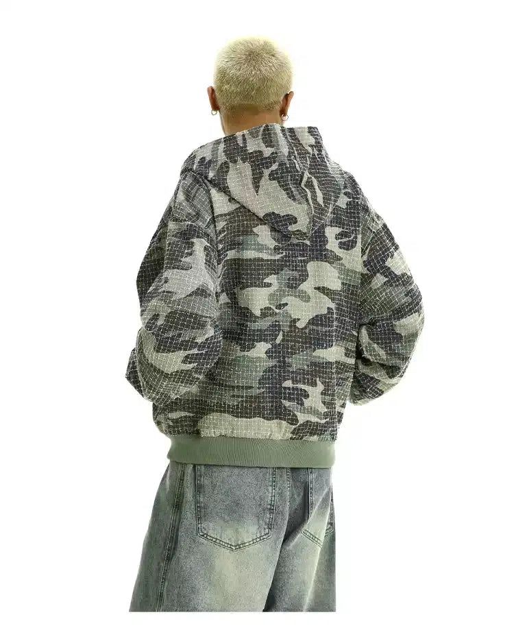 Distressed Camouflage Zip-Up Hoodie Korean Street Fashion Hoodie By MEBXX Shop Online at OH Vault