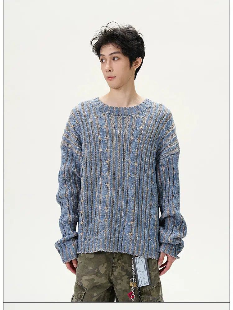 Twisted Knit Loose Fit Sweater Korean Street Fashion Sweater By 77Flight Shop Online at OH Vault