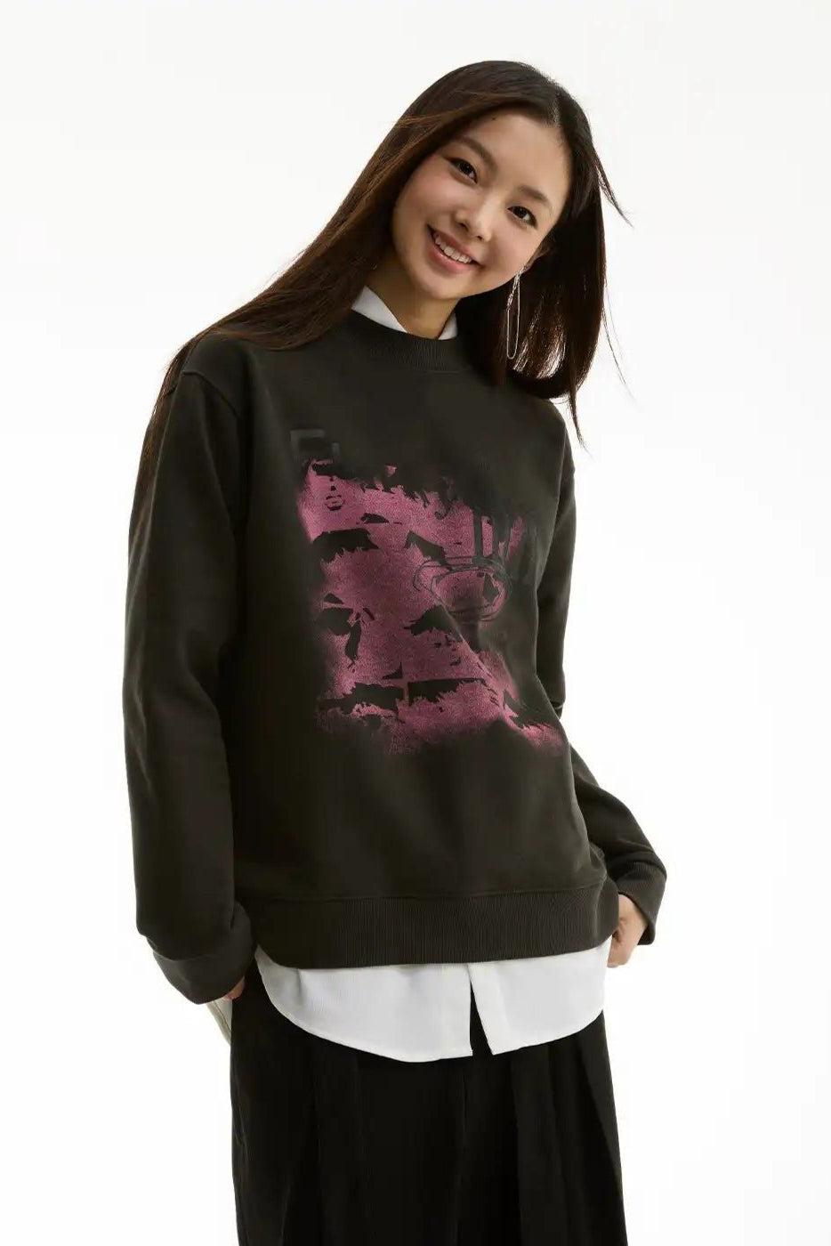 Abstract Pink Smoke Graphic Crewneck Korean Street Fashion Crewneck By Funky Fun Shop Online at OH Vault