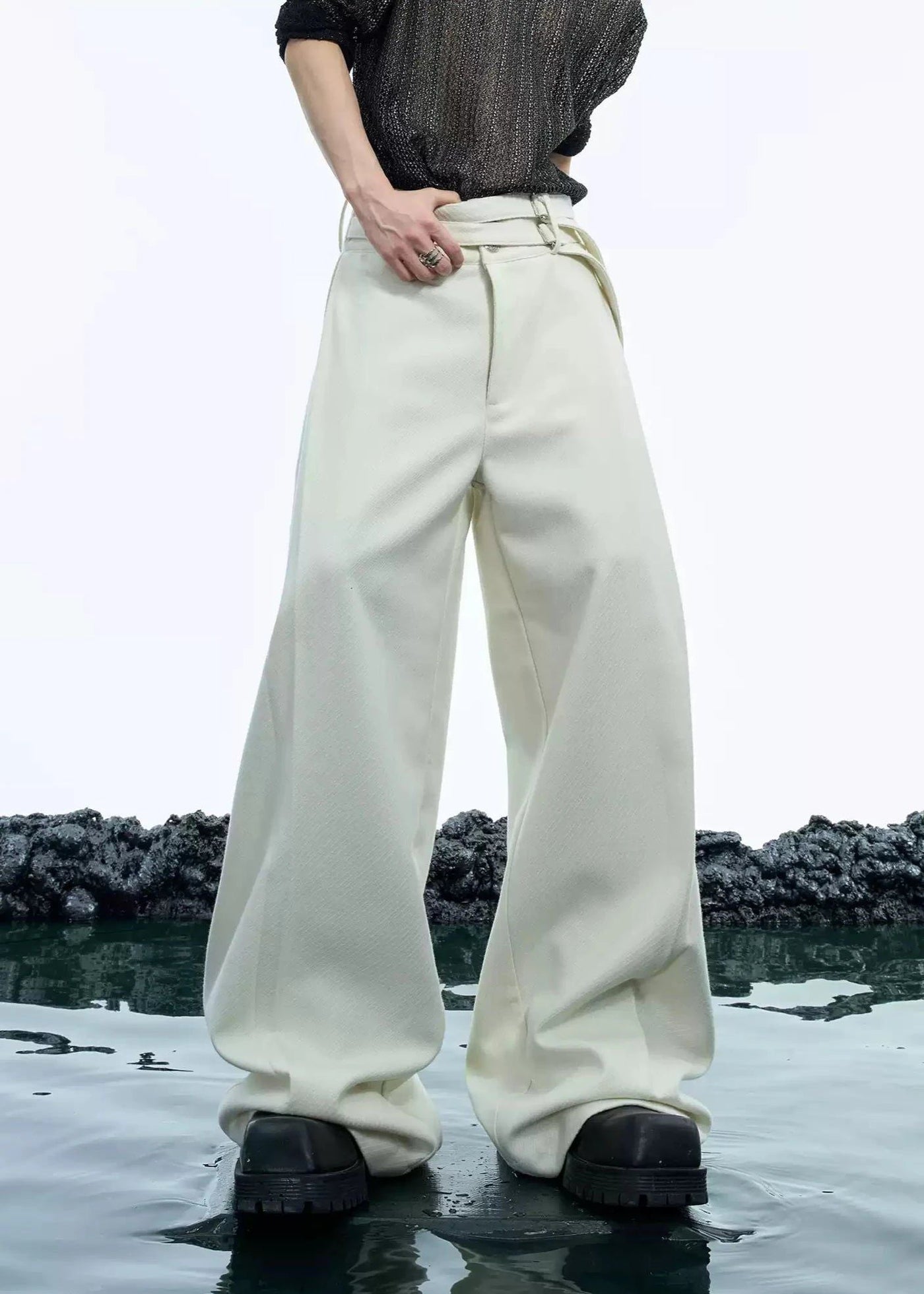 Two Belt Straps Wide Pants Korean Street Fashion Pants By Argue Culture Shop Online at OH Vault