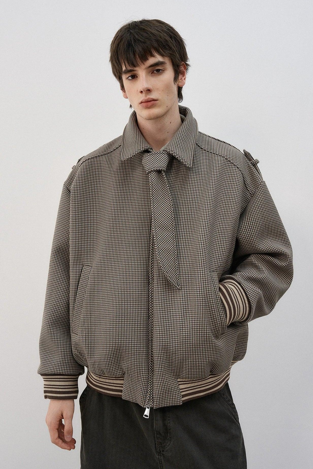Multi-Detail Contrast Hem Houndstooth Jacket Korean Street Fashion Jacket By MaxDstr Shop Online at OH Vault