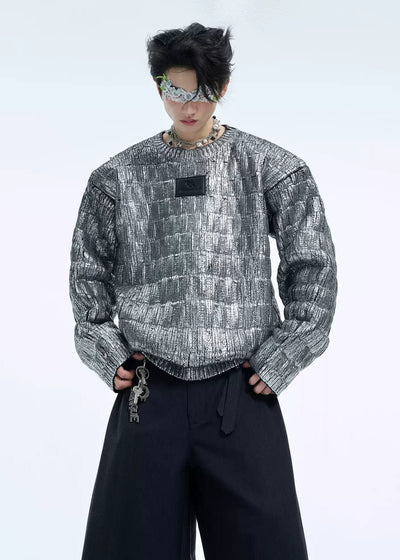 Metallic Textured Roundneck Sweater Korean Street Fashion Sweater By Argue Culture Shop Online at OH Vault