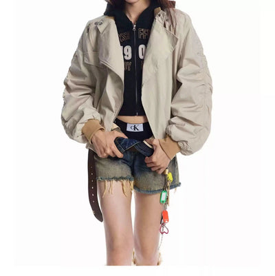 Asymmetric Zipped Bomber Jacket Korean Street Fashion Jacket By Made Extreme Shop Online at OH Vault