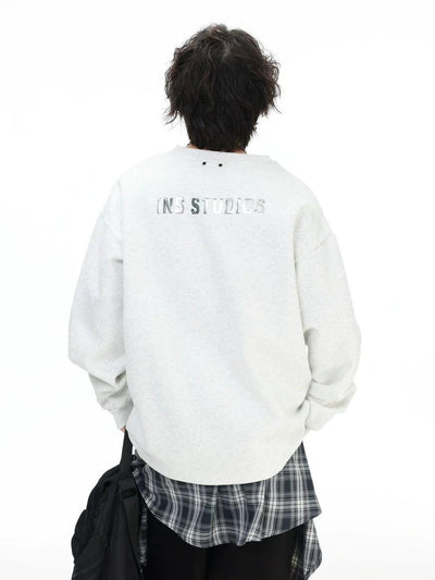 Basic Metallic Logo Crewneck Korean Street Fashion Crewneck By INS Korea Shop Online at OH Vault