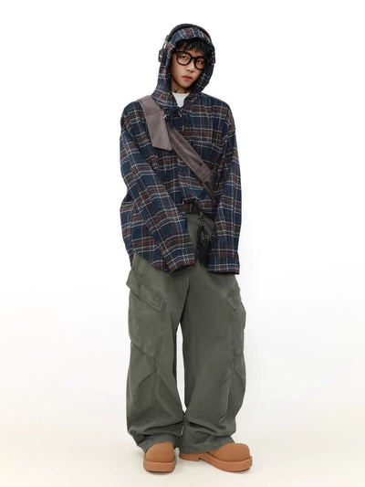 Pull String Hood Plaid Shirt Korean Street Fashion Shirt By Mr Nearly Shop Online at OH Vault