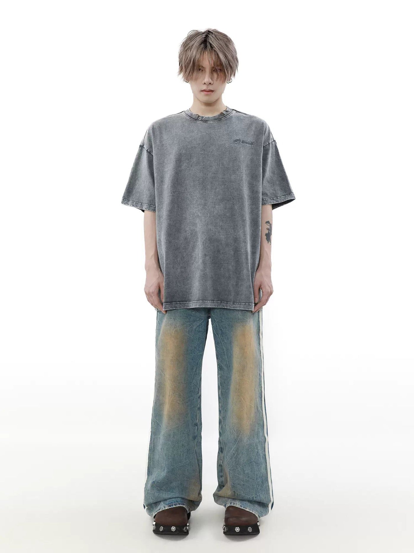 Washed Regular Cut T-Shirt Korean Street Fashion T-Shirt By Mr Nearly Shop Online at OH Vault
