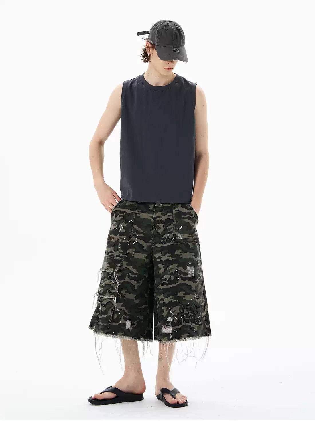 Paint Splattered Distressed Denim Shorts Korean Street Fashion Shorts By 77Flight Shop Online at OH Vault