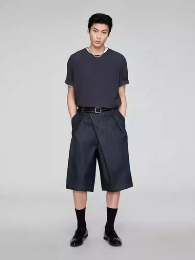 Slant Placket Wide Denim Shorts Korean Street Fashion Shorts By Opicloth Shop Online at OH Vault