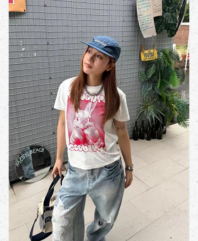 Graphic Print Cropped T-Shirt Korean Street Fashion T-Shirt By Made Extreme Shop Online at OH Vault