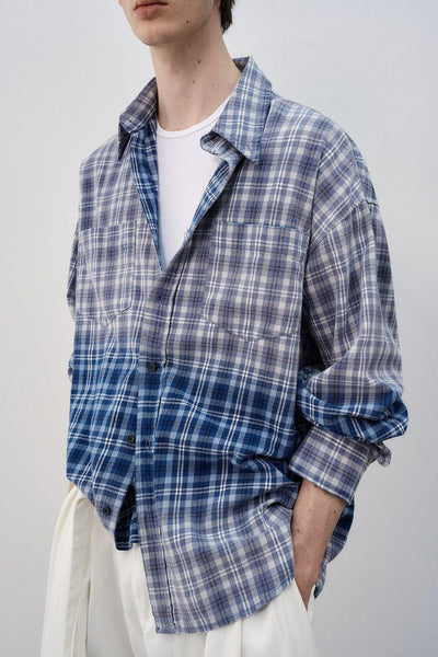 Tie-Dyed Checkered L/S Shirt Korean Street Fashion Shirt By MaxDstr Shop Online at OH Vault