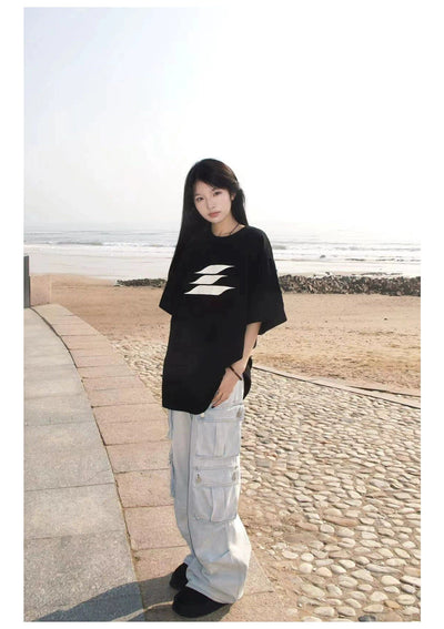 Contrast Logo Casual T-Shirt Korean Street Fashion T-Shirt By Lost CTRL Shop Online at OH Vault