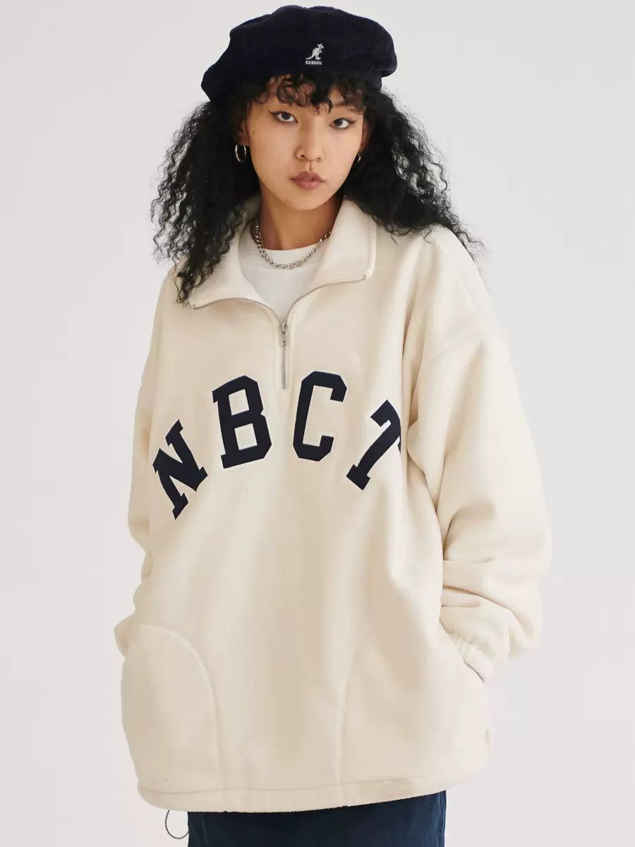 NBCT Text Detail Half-Zip Korean Street Fashion Half-Zip By Nothing But Chill Shop Online at OH Vault