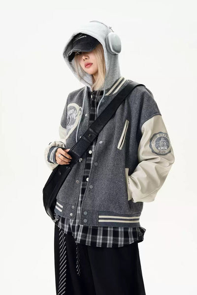 Snap Buttoned Varsity Jacket Korean Street Fashion Jacket By MaxDstr Shop Online at OH Vault