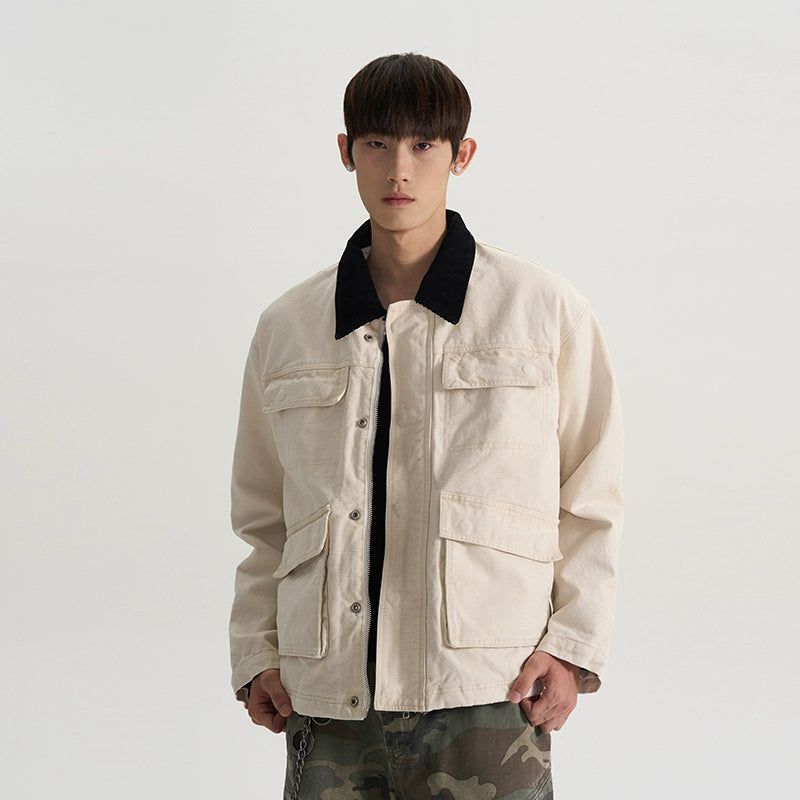 Contrast Collar Multi-Pocket Jacket Korean Street Fashion Jacket By A PUEE Shop Online at OH Vault