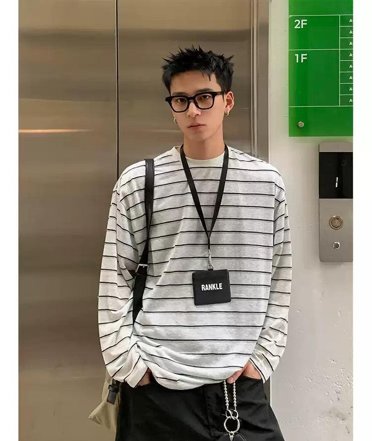 Striped Lines Long Sleeve T-Shirt Korean Street Fashion T-Shirt By Poikilotherm Shop Online at OH Vault