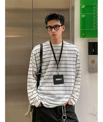 Striped Lines Long Sleeve T-Shirt Korean Street Fashion T-Shirt By Poikilotherm Shop Online at OH Vault