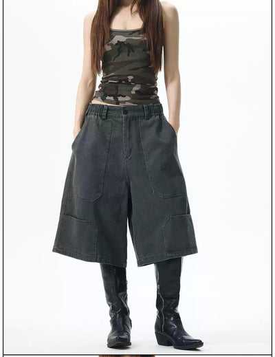 Chic Pocket Elastic Waist Cargo Shorts Korean Street Fashion Shorts By 77Flight Shop Online at OH Vault