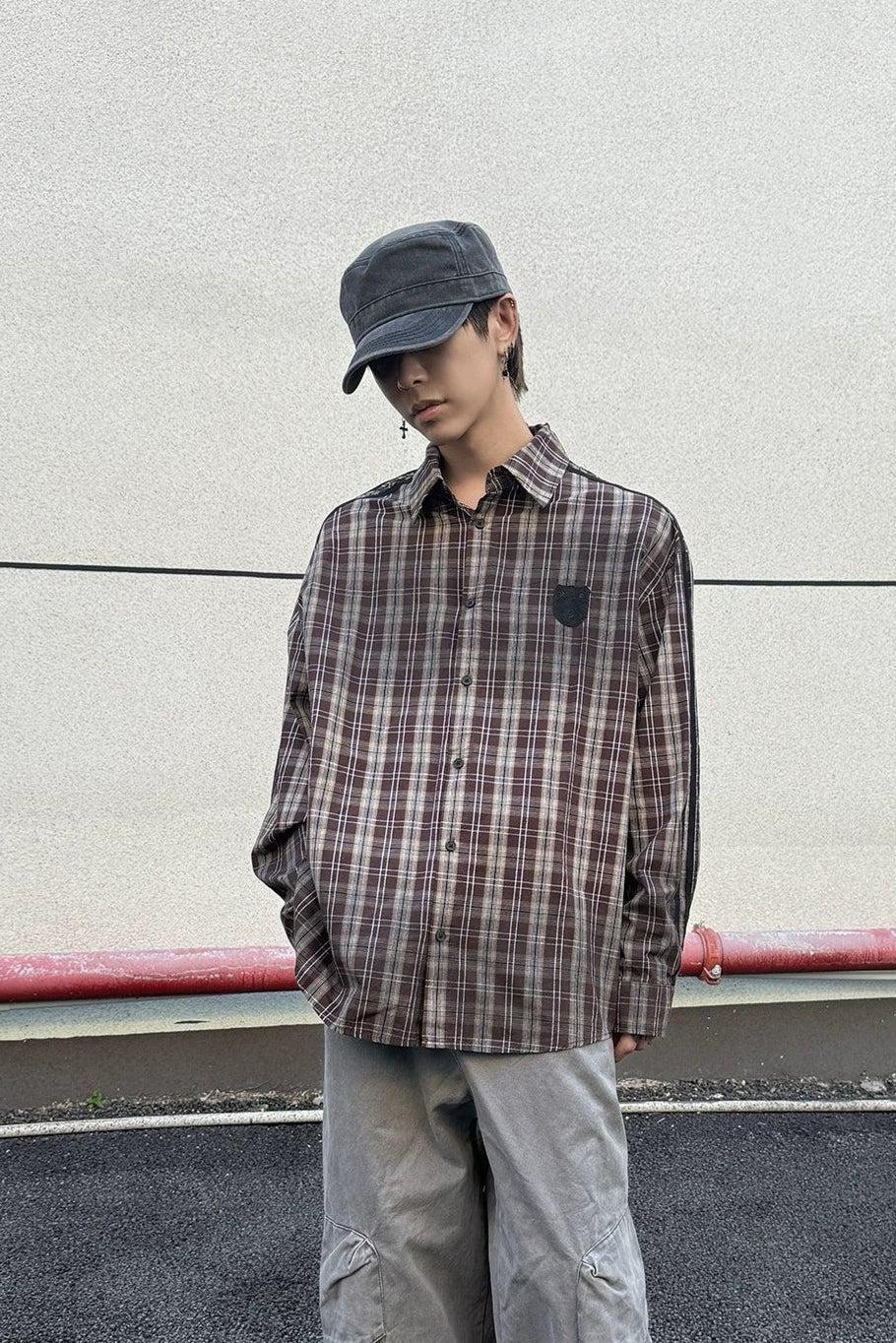 Number Patched Plaid Shirt Korean Street Fashion Shirt By Ash Dark Shop Online at OH Vault